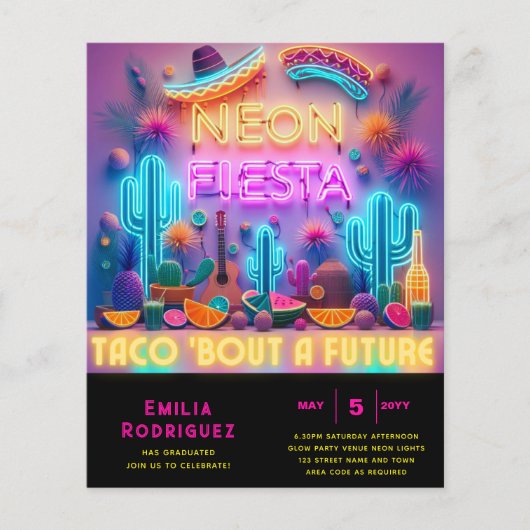 Afstuderen Glow Party Invitación Fiesta de Neón (Voorkant)