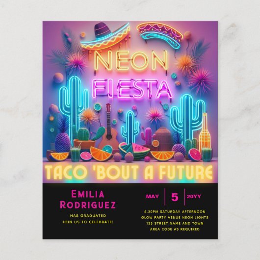 Afstuderen Glow Party Invitación Fiesta de Neón (Voorkant)