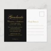 Afstuderen Gold Afstudeerder Pet en script op Blac Uitnodiging Briefkaart (Achterkant)