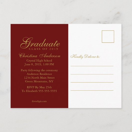 Afstuderen Gold Afstudeerder Pet en script op maro Uitnodiging Briefkaart (Achterkant)