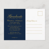 Afstuderen Gold Afstudeerder Pet & Script op Blue  Uitnodiging Briefkaart (Achterkant)