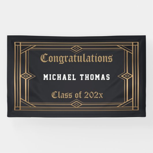 Afstuderen Gold Art Deco-Lijst op zwart Spandoek (Horizontaal)
