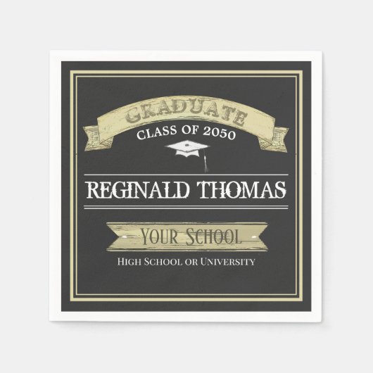 Afstuderen Gold Black  banner Mortarboard Servet (Voorkant)