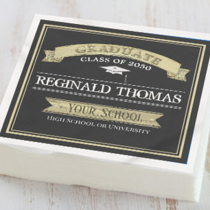 Afstuderen Gold Black banner Mortarboard Servet