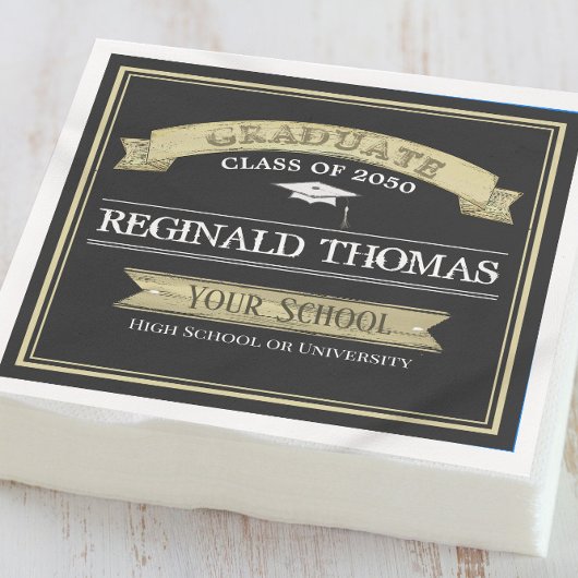 Afstuderen Gold Black banner Mortarboard Servet