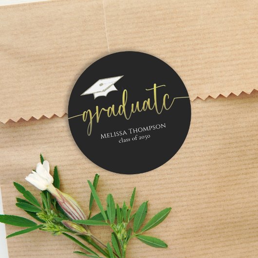 Afstuderen Gold Black Eenvoudige gradatieknop Ronde Sticker