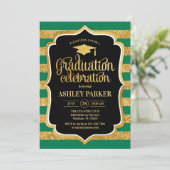 Afstuderen - Gold Black Green Stripes Kaart (Staand voorkant)