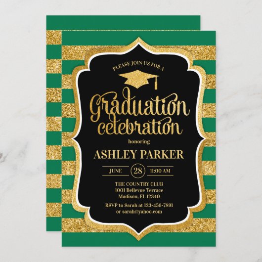 Afstuderen - Gold Black Green Stripes Kaart (Voorkant / Achterkant)