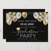 Afstuderen Gold Black Opslaan Datum uitnodiging (Voorkant / Achterkant)