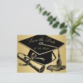 Afstuderen Gold Black Pet Diploma Save the Date Aankondiging (Staand voorkant)