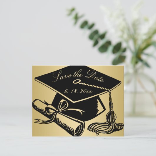 Afstuderen Gold Black Pet Diploma Save the Date Aankondiging (Staand voorkant)