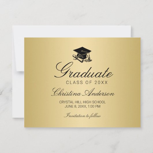 Afstuderen Gold Black Pet Diploma Save the Date Aankondiging (Achterkant)