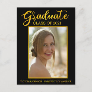 Afstuderen Gold Black Photo Class of 2021 Afstuder Briefkaart