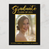 Afstuderen Gold Black Photo Class of 2021 Afstuder Briefkaart (Voorkant)