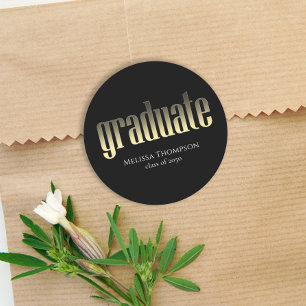 Afstuderen Gold Black Simple Minimalist Afstudeerd Ronde Sticker