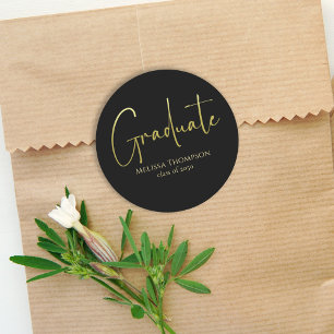 Afstuderen Gold Black Simple Minimalist Afstudeerd Ronde Sticker