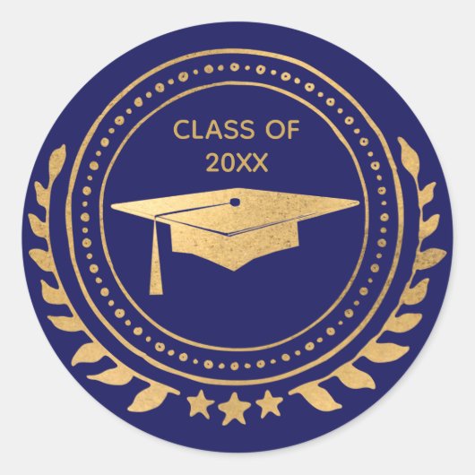 Afstuderen Gold Blue Elegant Class of Ronde Sticker (Voorkant)
