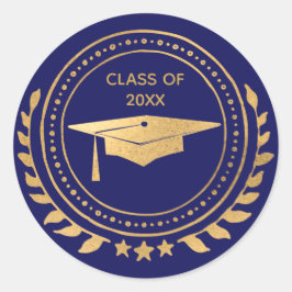 Afstuderen Gold Blue Elegant Class of Ronde Sticker