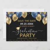 Afstuderen Gold Blue Save the Date Invitation Kaart (Voorkant)