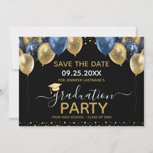 Afstuderen Gold Blue Save the Date Invitation Kaart (Voorkant)