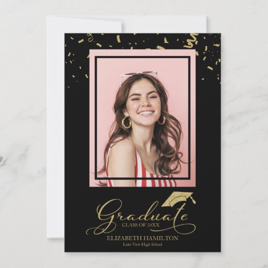 Afstuderen Gold Confetti Afstudeerder Aankondiging (Voorkant)