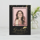 Afstuderen Gold Confetti Afstudeerder Aankondiging (Staand voorkant)