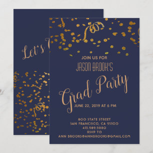Afstuderen Gold Confetti Blowout Party Kaart