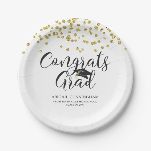 Afstuderen Gold Confetti CONGRATS AFSTUDEERDER per Papieren Bordje (Voorkant)