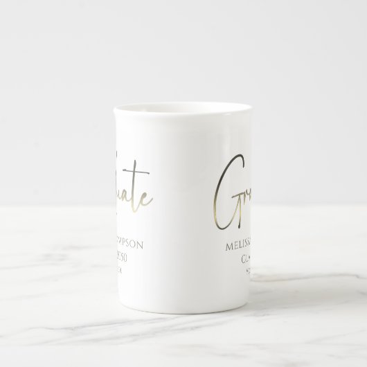 Afstuderen Gold Confetti Modern Calligrafie Script Porselein Kop (Voorkant)