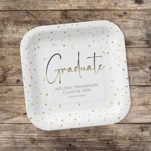 Afstuderen Gold Confetti Modern Calligrafiescript Papieren Bordje