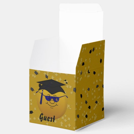 Afstuderen Gold Confetti-Sq Favor Box Bedankdoosjes (Geopend)