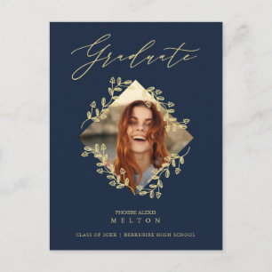 Afstuderen Gold Diamond Wildflower Navy Foto Briefkaart