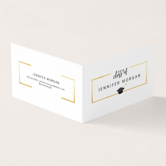 Afstuderen Gold Elegant Gevouwen Naam Kaart Visitekaartje (Buitenkant)