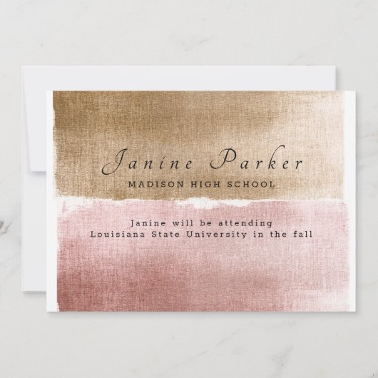 Afstuderen Gold- en roze moderne Afstuderen Aankondiging (Achterkant)