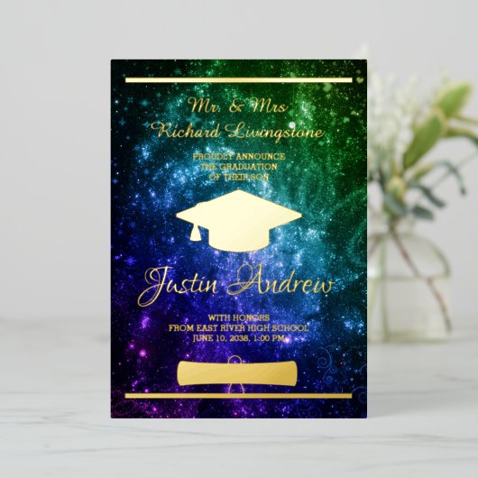 Afstuderen Gold Foil Galaxy koninklijke Kaart (Staand Voorkant)