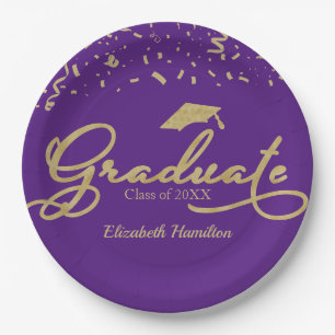 Afstuderen Gold Foil Graduation Party Zwart Paarse Papieren Bordje