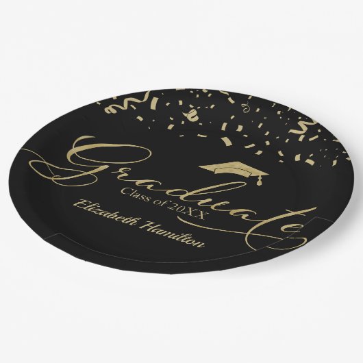 Afstuderen Gold Foil Graduation Party Zwart Papieren Bordje (Gekanteld)
