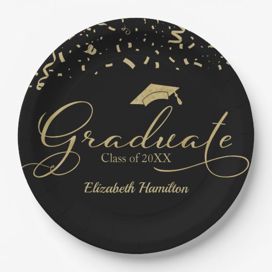 Afstuderen Gold Foil Graduation Party Zwart Papieren Bordje (Voorkant)