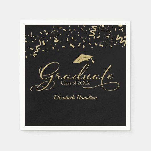 Afstuderen Gold Foil Graduation Party Zwart Servet (Voorkant)