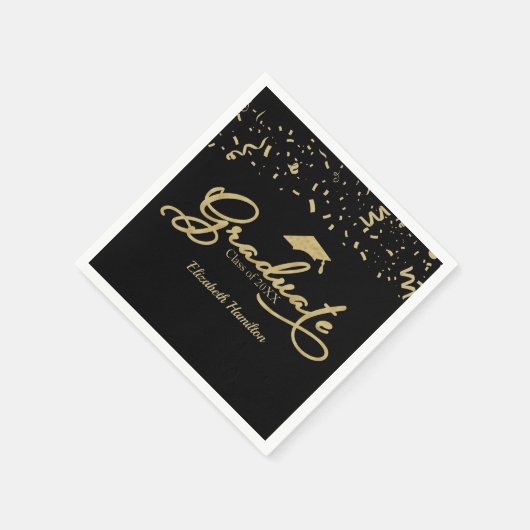 Afstuderen Gold Foil Graduation Party Zwart Servet (Hoek)