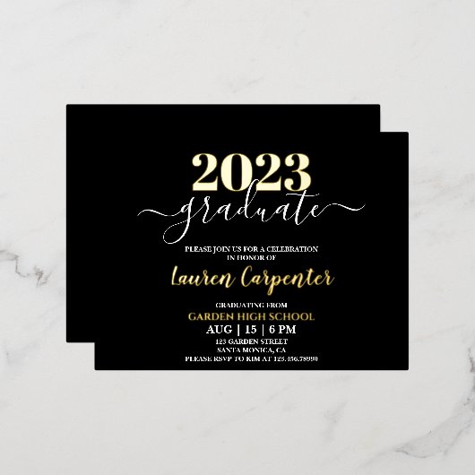 Afstuderen Gold foil-uitnodiging Folie Uitnodiging Briefkaart (Voorkant / Achterkant)