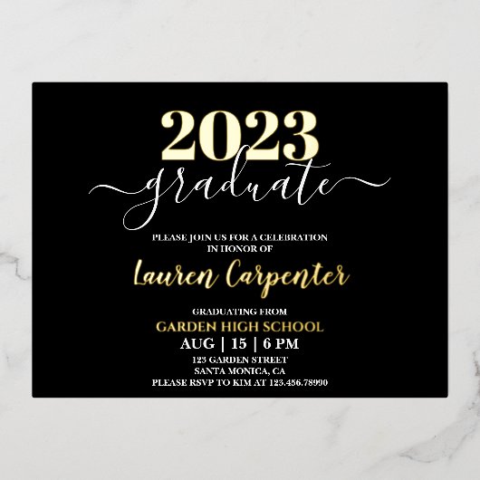 Afstuderen Gold foil-uitnodiging Folie Uitnodiging Briefkaart (Voorkant)