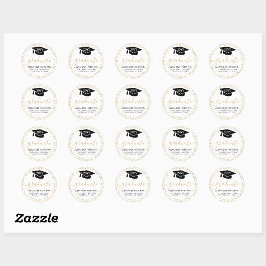 Afstuderen Gold Glitter Confetti Retouradres Ronde Sticker (Vel)