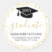 Afstuderen Gold Glitter Confetti Retouradres Ronde Sticker (Voorkant)