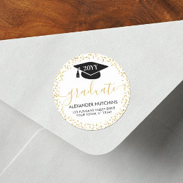 Afstuderen Gold Glitter Confetti Retouradres Ronde Sticker