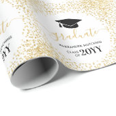 Afstuderen Gold Glitter Confetti White Black Cadeaupapier (Rol Hoek)