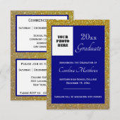 Afstuderen Gold Glitter Navy Blue Aankondiging (Voorkant / Achterkant)