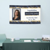 Afstuderen Gold Glitter op Blue Custom Photo Spandoek (Beurs)