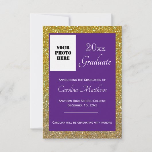 Afstuderen Gold Glitter Paarse Aankondiging (Voorkant)