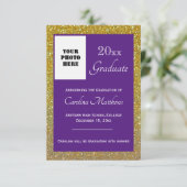 Afstuderen Gold Glitter Paarse Aankondiging (Staand voorkant)